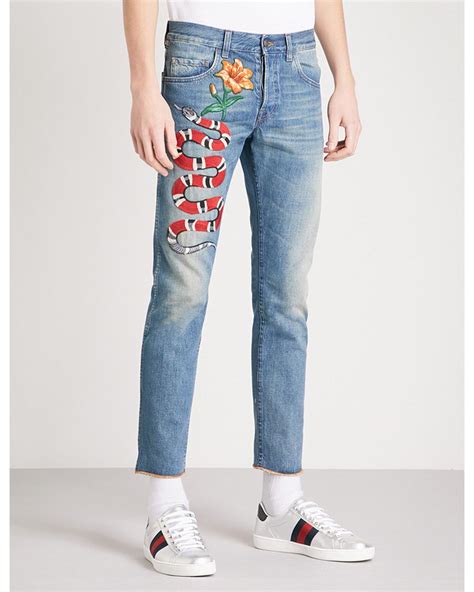 gucci cropped pants for men|Gucci snake jeans men.